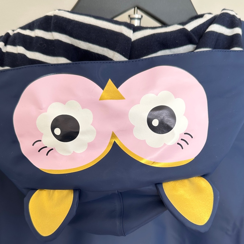 Joules Navy Blue Kids Raincoat with Pink Owl Hood - Picture 8 of 12